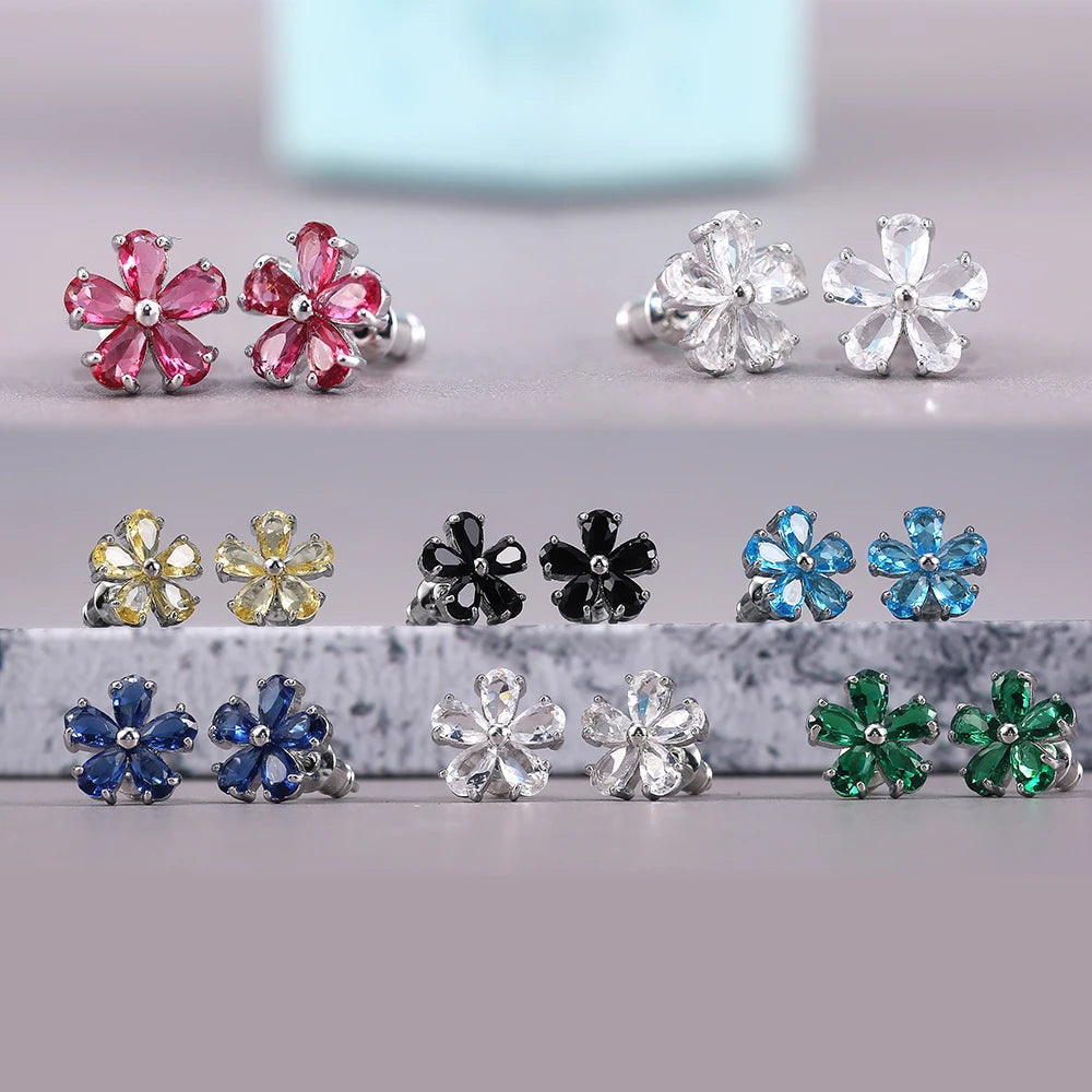 Huitan Sweet Beautiful Tiny Colorful Plum Blossom Zircon Stud Earrings Girls Lady Lovely Dainty Zircon Flower Earrings Women
