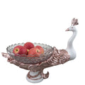 2023 Modern Home Decor Resin Peacock Figure Fruit Tray Glass Fruit Plate for Table Decoration Fruit Bowl