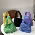 New Handcrafted Hollowed-out Women's Crochet Simple Handbag Summer Travel Beach Net Bag Water Resistant