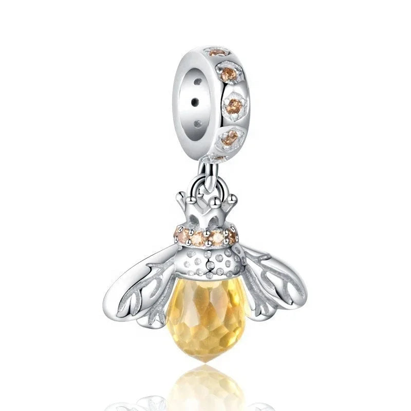 925 Sterling Silver Lovely Golden Bee Charm Fit European Charms Bracelet for Women Valentine's Day Gift