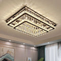 Modern Luxury Villa LED Ceiling Lamp Crystal Flush Mount Light Remote Control Hotel Lobby Surface Mounted Decorative Rectangle