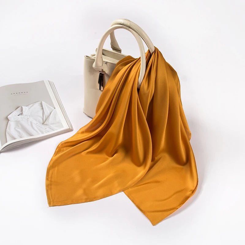 2026 New Spring and Summer Solid Color Small square Scarf Female Retro Silk Scarf Satin Simulation Digital Printing Silk Scarf