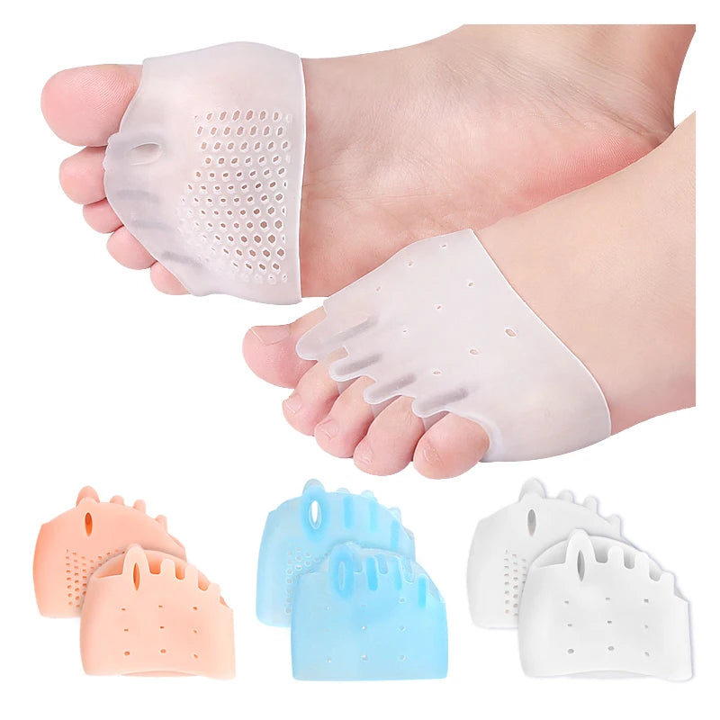 Comfort Gel Shock Absorbing Split Toe Forefoot Pad Toe Separator Metatarsal Pad 5 Hole Hallux Valgus SEBS Material All Seasons