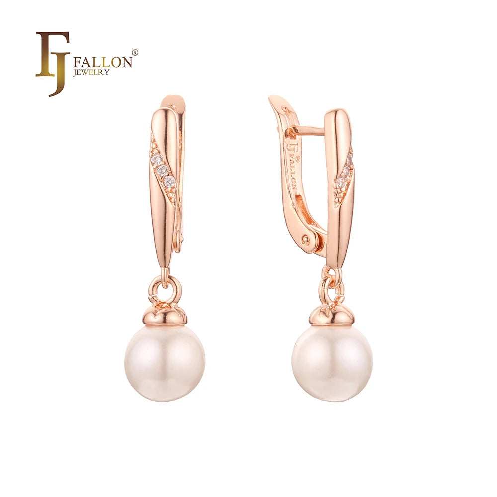 FJ Fallon Fashion Jewelry Pearl Earrings Plated in Rose Gold Brass Based