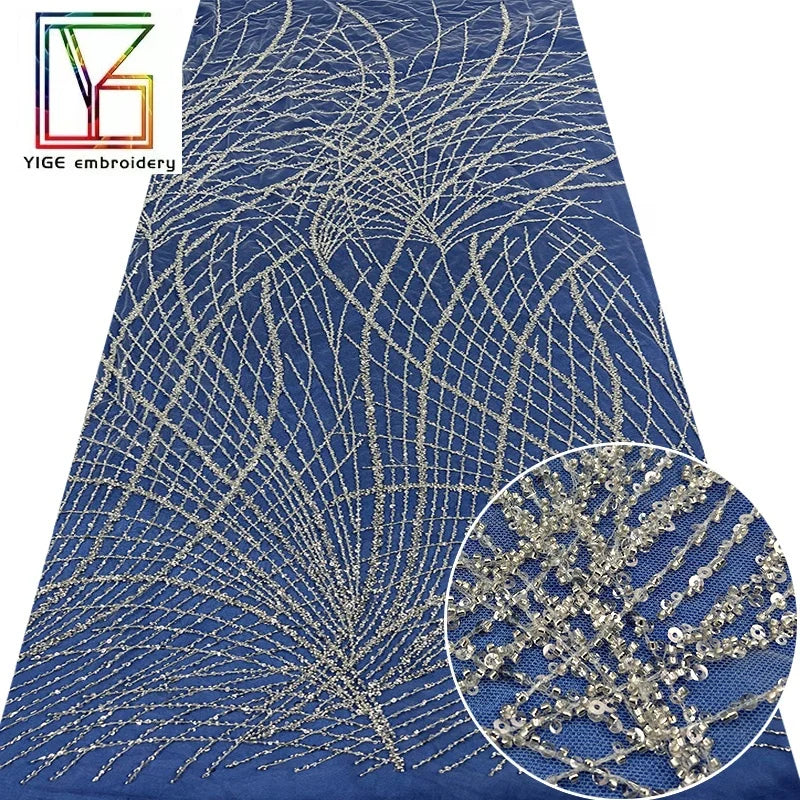 French White Mesh Tulle 3d Heavy Beaded Lace Wedding Bridal Decoration Materials Women Luxury Sequin Embroidery Lace Fabric