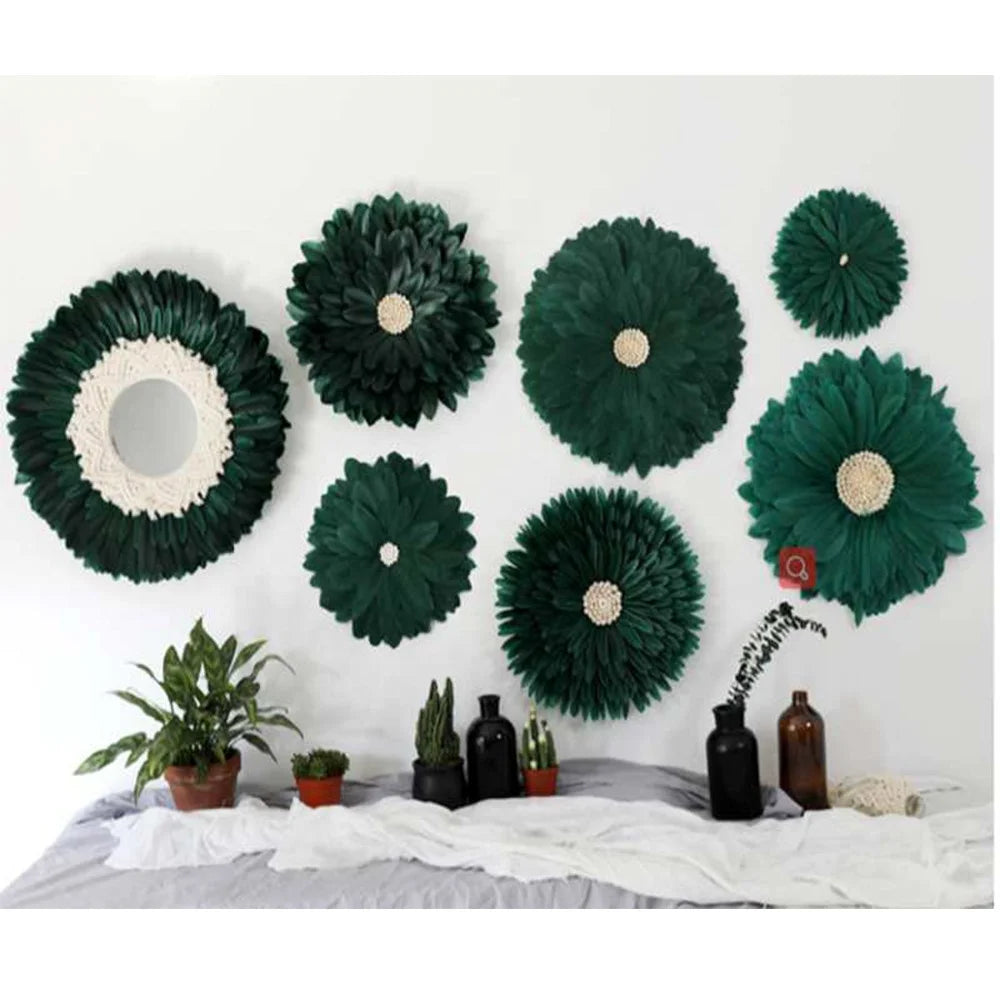 Green Wholesale Modern Nordic Boho African Art Feather Juju Hat Wall Decor for Home Decor Christmas Living Room Bedroom
