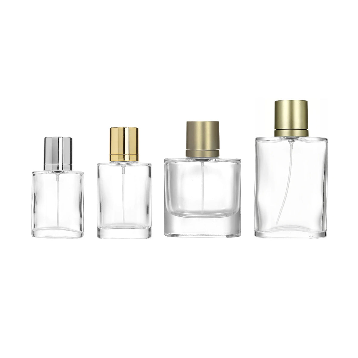 BYPE Heavy Base Perfume Bottle 30ml 50ml 60ml 100ml Flat Round Glass with Pump Sprayer and Crimp Mist Spray Lid