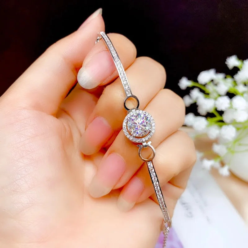 Silver 925 Original 2 Ct Round Excellent Cut D Color Pass Diamond Test Moissanite Beads Bracelet Women Classic Wedding Jewelry