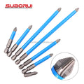 SUBORUI 7pcs S2 PH2 Long Phillips Magnetic Anti Slip Chrome Vanadium Alloy Steel Hex Shank Screwdriver Bit Set Sandblast Finish