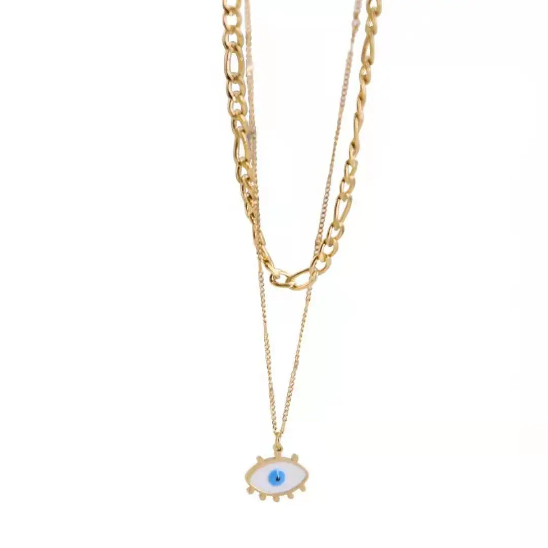 Nabest Stainless Steel Evil Eyes Tassel Necklace for Women Blue Color with Waterproof Shell Pendant and Trendy Link Chain