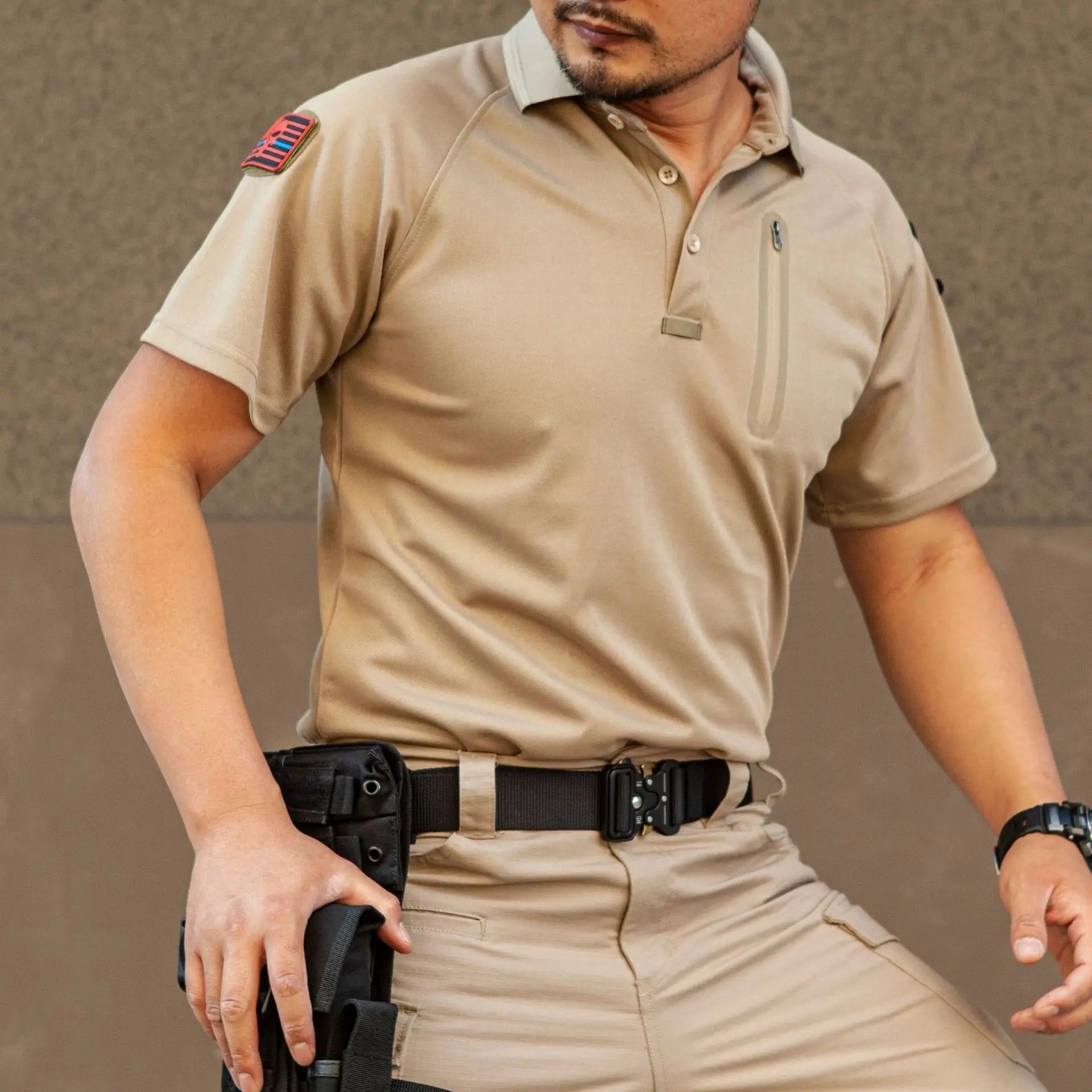 Custom Logo Camouflage Button-Up Combat Polo Shirt Men Quick-Drying Tactical Short Long Sleeve T-Shirts Black Ripstop Texture