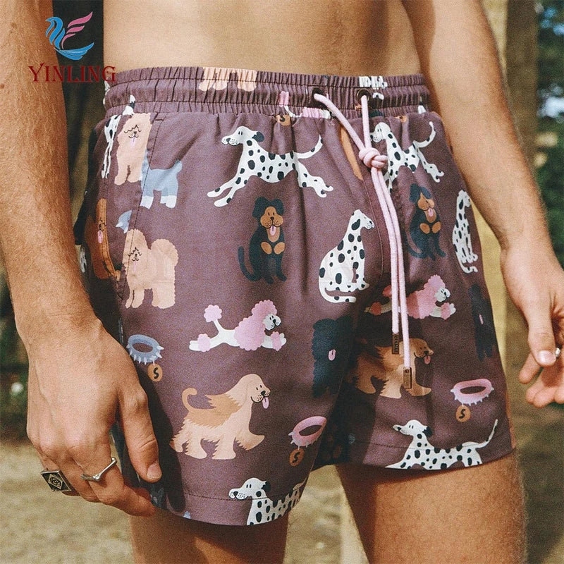 Quick Dry Breathable Boardshorts Print Dog Swimwear Men Beach Shorts