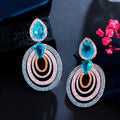Multiple Round Light Blue Cubic Zirconia Micro Insert Luxury Big Dangle Drop Earring Jewellery for Women Wedding Party Wear