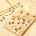 4Pcs Jewelry Set for Women White Diamond Pave Bezel Green Cubic Zirconia Gold Plated Necklace Rings Earrings Bracelet Set