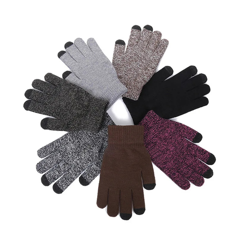 Custom Logo XL Men's Winter Mittens Acrylic Cold Weather Knit Gloves for Touch Screen Function for Outdoor Activities Running