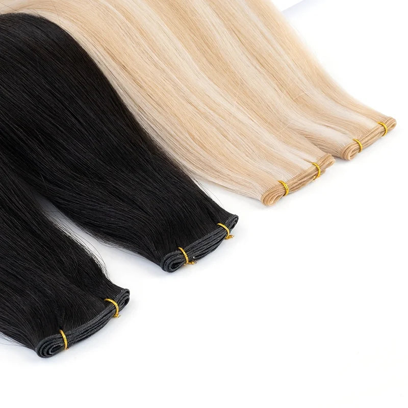 Cuticle Aligned Russian Thin Invisible Genius Weft Virgin Human Hair Seamless Double Drawn Genius Weft Hair Extensions