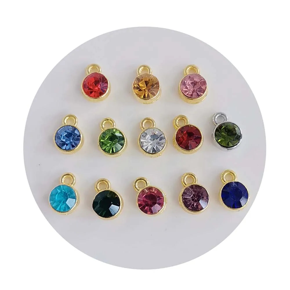 Silver Color Colorful Metal Round Rhinestones Charms  Crystal Birthstone Charms Jewelry Accessories