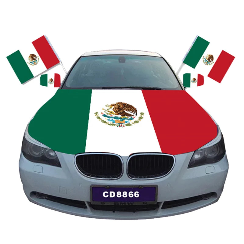 2024 Cheap Hot Sales Spandex Custom Printing Logo Sublimation Advertising Campaign Mexico National Car Engine Hood Cover Flag