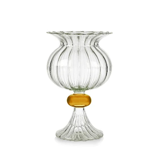 Custom Made Elegant Hand-blown Clear Delicate Glass Striped Vase for Home Decoration
