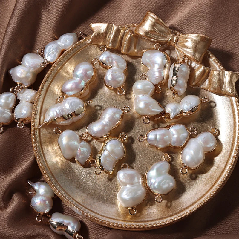 Bound Irregular Baroque Pearl Connectors Natural Freshwater Pearl Diy Accessories Jewelry Charms