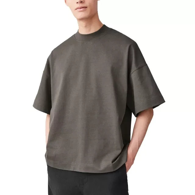 TS1323 Men's Heavy T-shirt Oversized Blank 100% Cotton Boxy T-shirt High Neck Drop Shoulder T-shirt