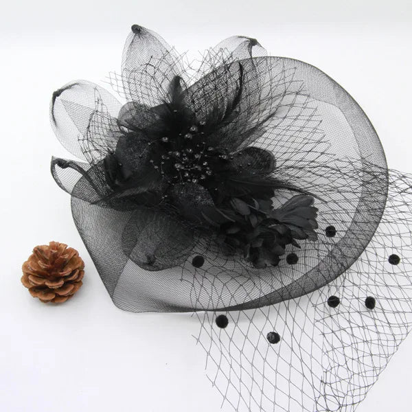 Hand Hook Top Monochrome Domed Flower Mesh Craft Hat
