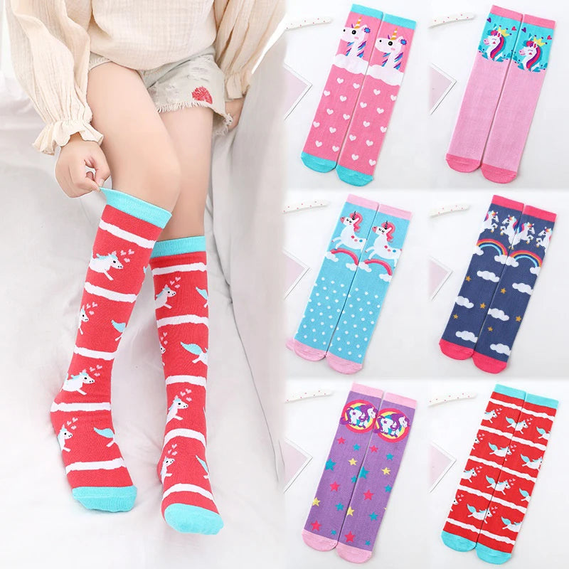 Wholesale Cute Unicorn Cartoon Socks Kids Children Cotton Knee High Socks for Girls