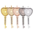 25mm Cabochon Key Shape Love Heart Alloy Hip Hop Crystal Rhinestone Memory Charm Pendant with Gold Plated Frame for Women