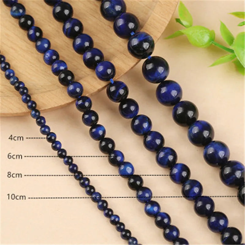 Natural Well Polished Gemstone Round Loose Beads Blue Tiger Eye Energy Stone Beaded for Jewelry Making Bracelet Necklace