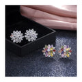 Luxury Party Gifts Sun Flower Multi Colors Cubic Zirconia Flowers Stud Earrings for Women Ear Stud