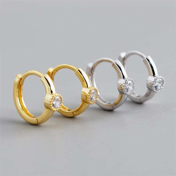 Fashion 925 Sterling Silver 18k Gold Plated Diamond Zircon Simple Round Hoop Earrings