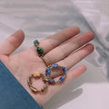 Xinyue Women's Handmade Vintage Cross-border New Natural Stone Ink Stone Elastic Rope Beaded Adjustable Ring Certified in Stock
