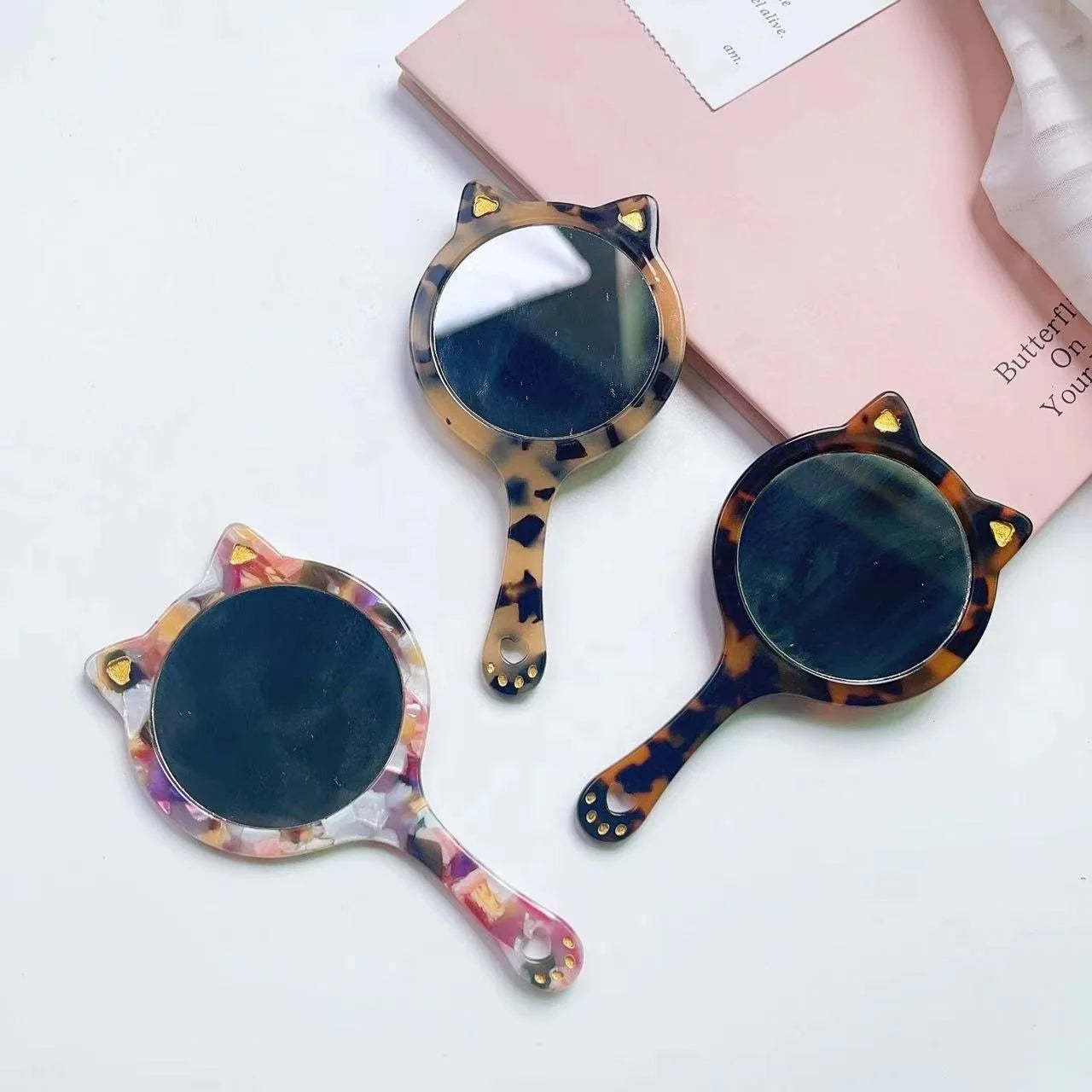 PDANY Wholesale Polished Immaculate Hang Held Mirror Eco Friendly Cellulose Acetate Cosmetic Mirror Vintage Make Up Mirror