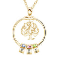 Customized Stainless Steel Family Tree Pendant Necklace Trendy Circle Design with Engraved Birthstone Name Beads & Link Chain