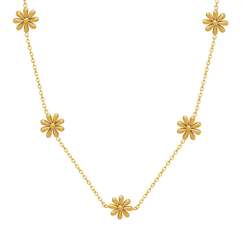 Joolim Jewelry 18K Gold Plated Daisy Sunflower Pendant Dainty Chain Necklace Stainless Steel Tarnish Free Jewelry Wholesale