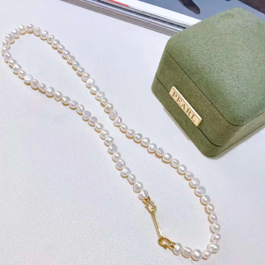 Best-selling New French Vintage Clavicle Chain 6-7mm Natural Fresh Water AAAA Grade Baroque Pearl Rhodium Plated Choker Necklace