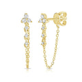 Gemnel Minimalist 925 Sterling Silver 18k Gold Plated Trio Diamond Drop Chain Zircon Stud Earring