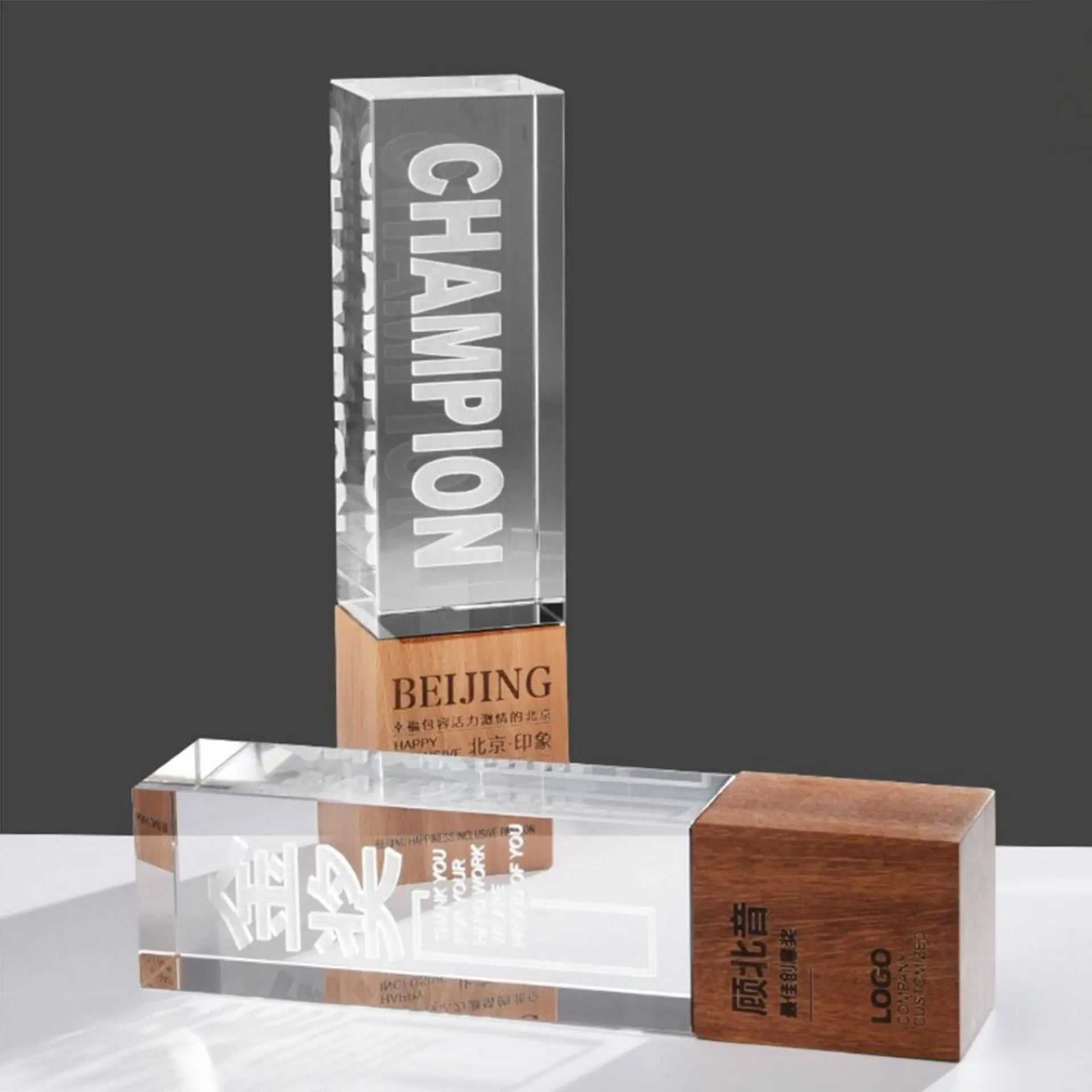 Custom New Crystal Awards with Etched Logo Laser Trophy with Wooden Base for Business Gifts Other Crystal Crafts