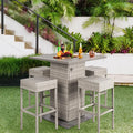5-Piece Outdoor Wicker Bar Table Set for Patio Rattan Garden Sets Patio Dinning bar Stool and Table
