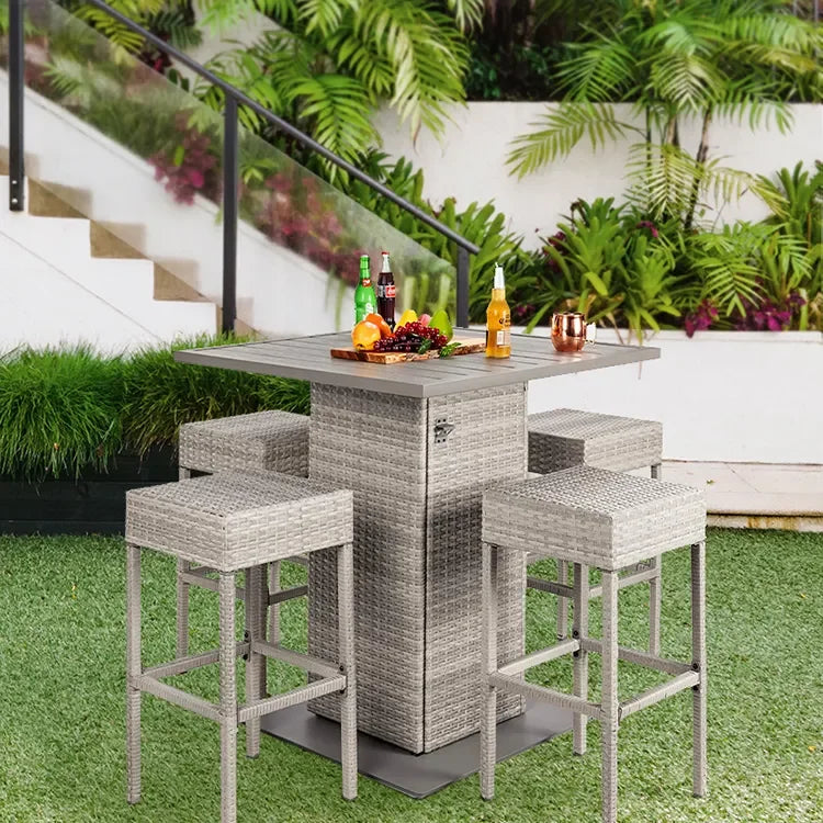 5-Piece Outdoor Wicker Bar Table Set for Patio Rattan Garden Sets Patio Dinning bar Stool and Table
