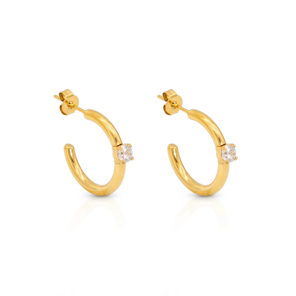 Chris April 18k Gold Plated Cc Zircon Earrings Stainless Steel Earrings Hoop for Women