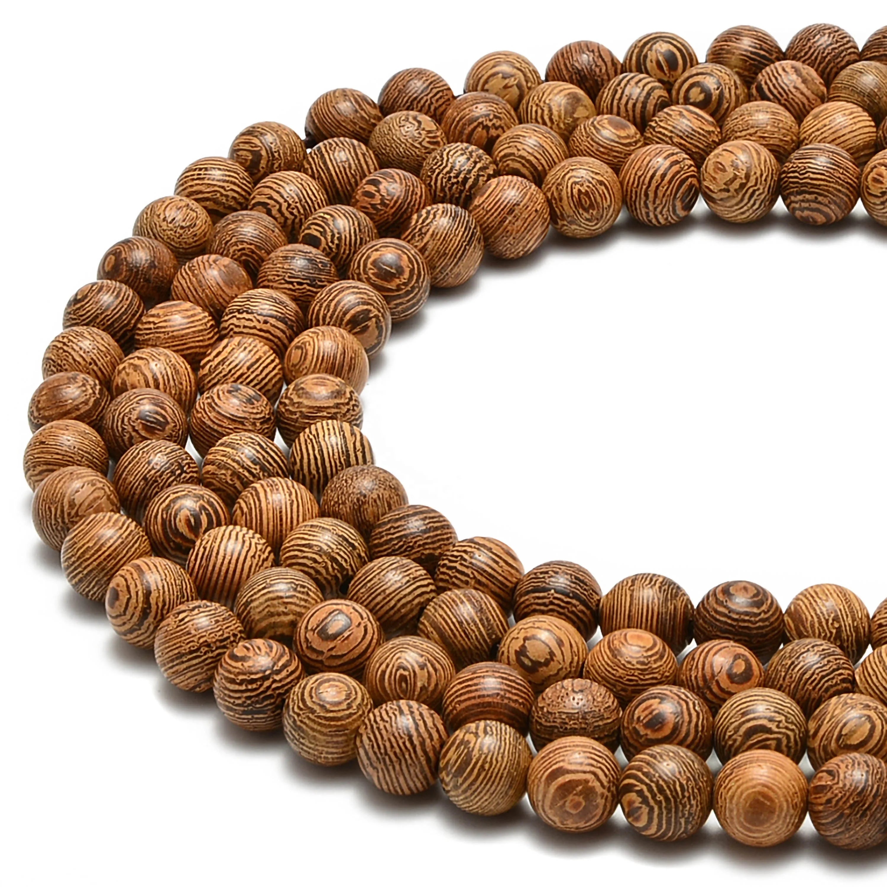 Wholesale Natural Brown Tiger Grain Sandalwood Bead 6mm 8mm 10mm 12mm Smooth Round Wood Beads for Jewelry Making