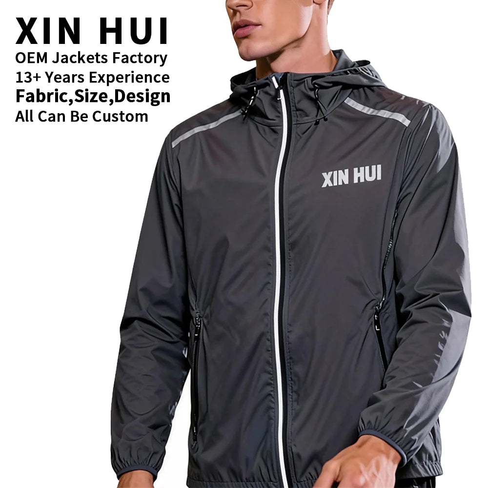 Men's Customizable Nylon Sports Windbreaker Jacket Stand Collar Waterproof for Winter by Manufacturer's Zip Thin Tracksuit