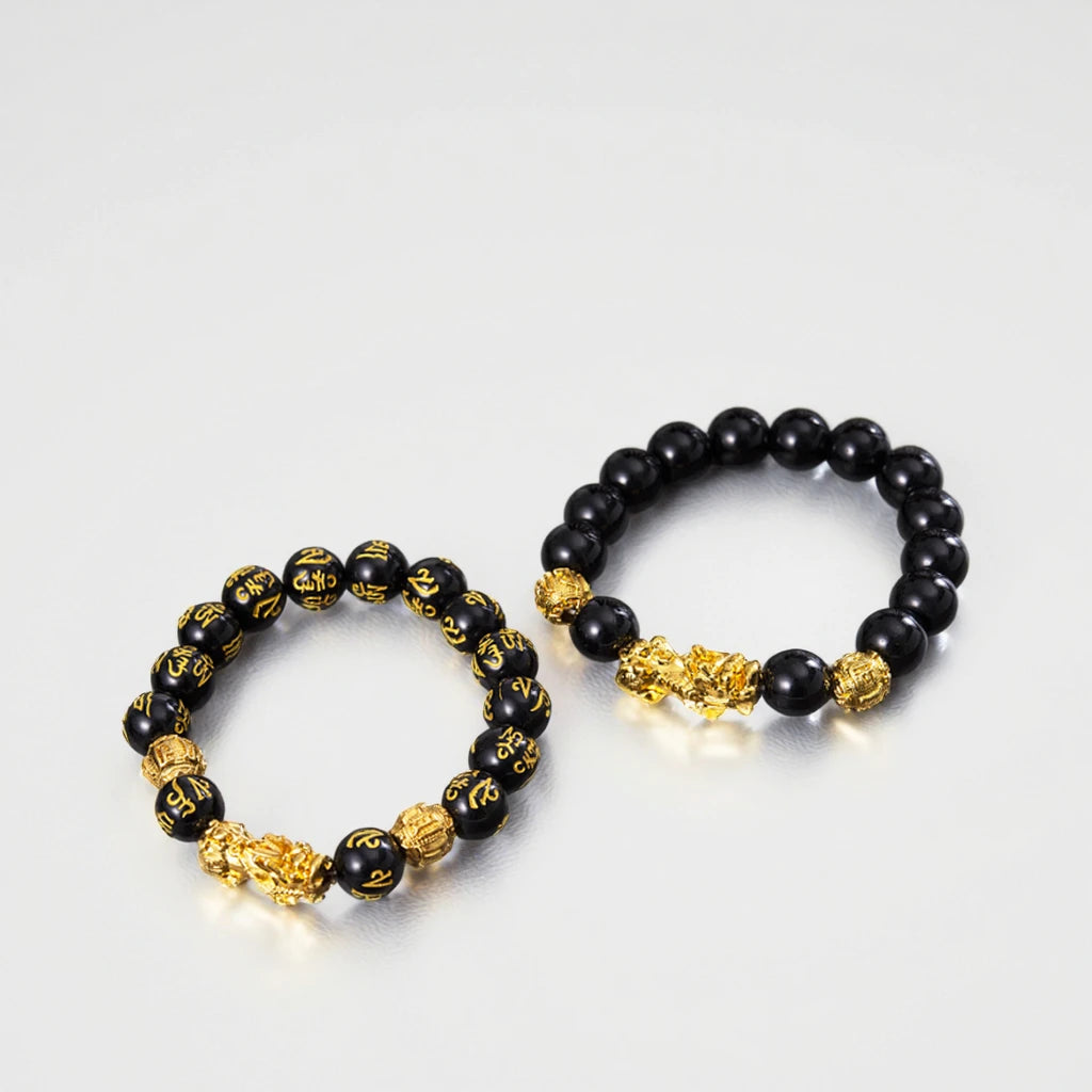 Temperature Mood Color Change Mantra Bead Wealth Gold Lucky Fortune Feng Shui Piyao Black Obsidian Pixiu Buddha Beaded Bracelets