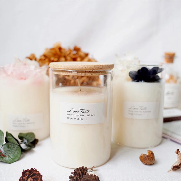 2024 Round Bottom Mini 8 10 Oz Clear Transparent Empty Candle Containers Vessel Jar with Bamboo Wooden Lids for Making