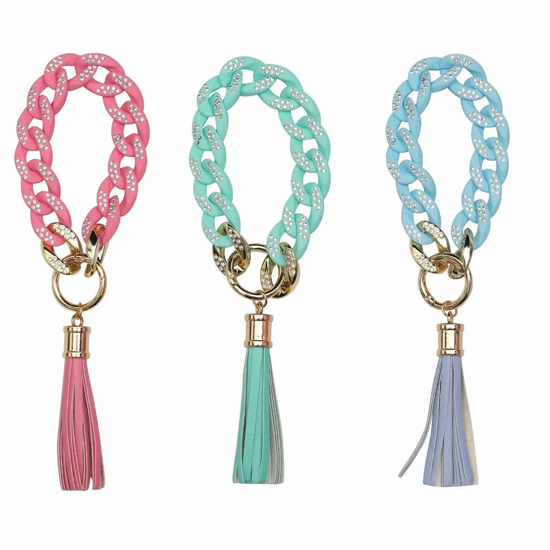 Colorful Keychain Acrylic Plastic Link Chain Keychain Creative Handmade Anti-lost Phone Key Ring for Women Girls DIY Gifts