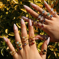 Silver Gold Plated Stone Gemstone Round Rose Quartz tiger Eye Handmade Wire Wrapped Crystals Healing Stones Rings Jewelry