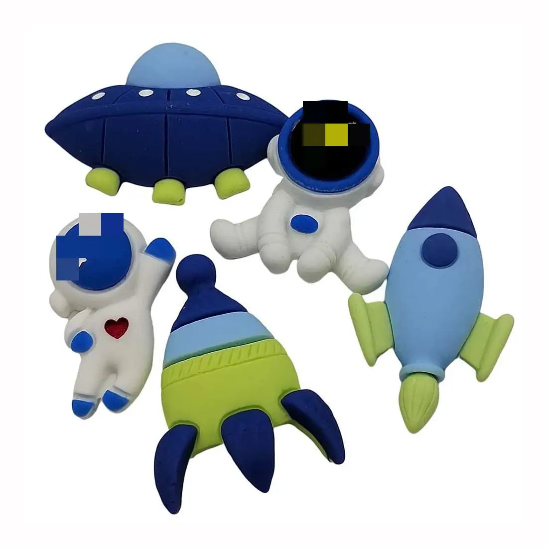 100pcs Outer Space Cartoon Resin Spaceship Astronaut Rockets Flatback Cabochons DIY Hair Bows Clips Embellishment Crafts