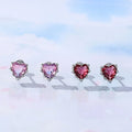 Dainty 925 Sterling Silver Love Heart Pink Cz Diamond Stud Earrings Heart Zircon Screw Back Stud Earrings for Girls