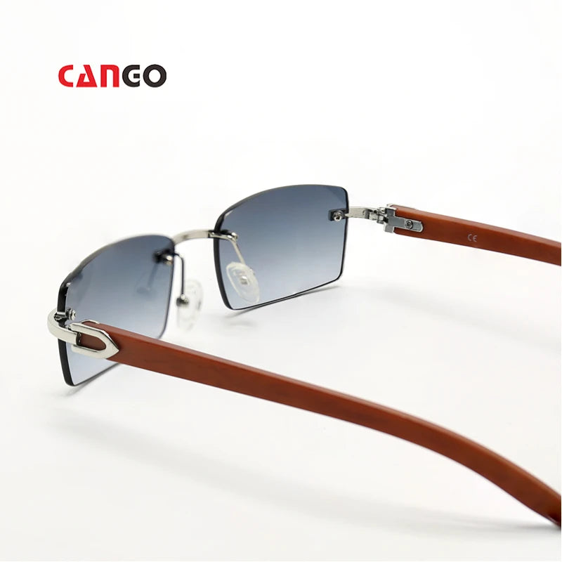 Wholesale Latest Trendy Mens Small Frameless Sunglasses Lentes De Sol Para Mujer Eyeglasses Frame Wood Grain Shades Sunglasses